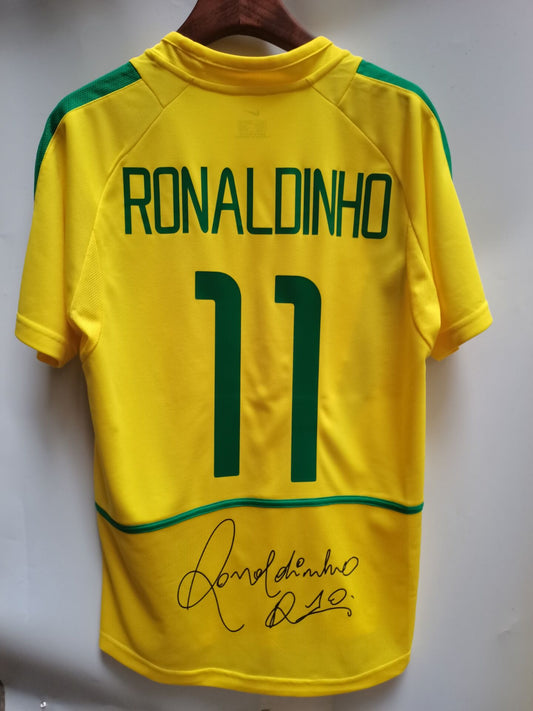 Signed Ronaldinho Jersey Brazil 2002 World Cup | Football Soccer Jersey Barcelona Milan PSG Messi Neymar Ronaldo