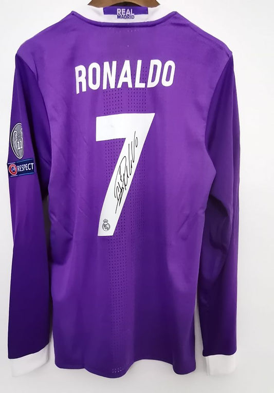 Signed Retro Real Madrid UCL Final 2016/17 Jersey Ronaldo 7 Messi Modric
